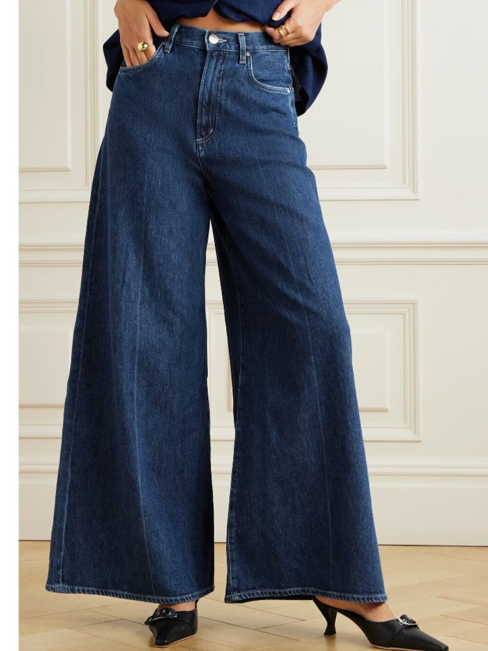 NEW RARE $395 GOLDSIGN THE PALMER WIDE LEG DENIM JEANS IN DK BLUE SIZE 27